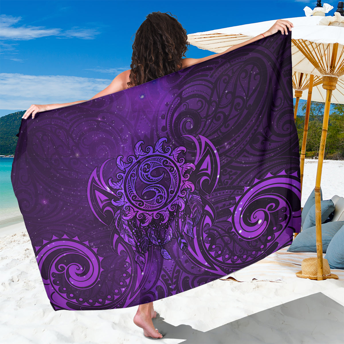 New Zealand Dream Catcher Sarong Maori Koru Pattern Purple Version LT05 One Size 44 x 66 inches Purple - Polynesian Pride