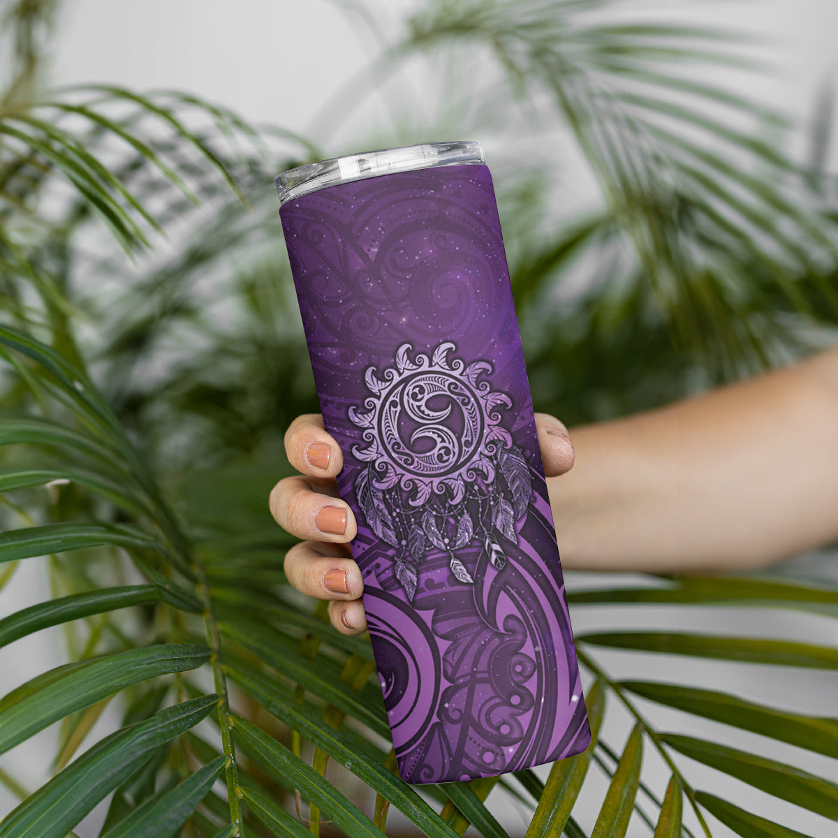 New Zealand Dream Catcher Skinny Tumbler Maori Koru Pattern Purple Version LT05 - Polynesian Pride