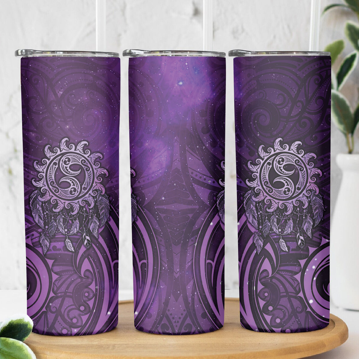 New Zealand Dream Catcher Skinny Tumbler Maori Koru Pattern Purple Version LT05 - Polynesian Pride