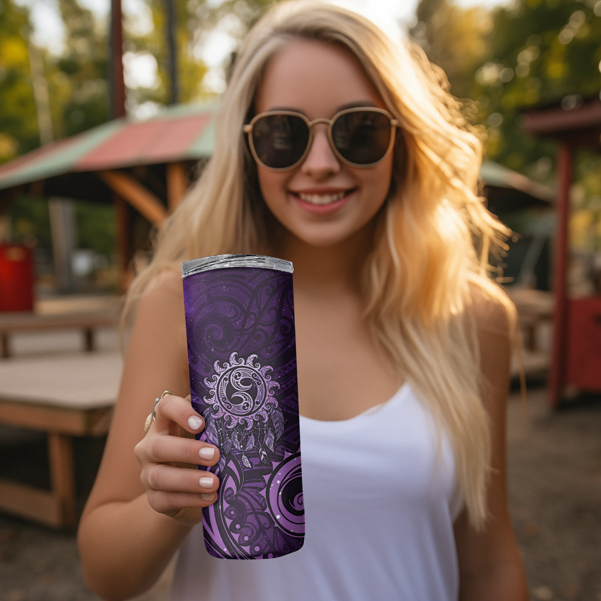 New Zealand Dream Catcher Skinny Tumbler Maori Koru Pattern Purple Version LT05 - Polynesian Pride