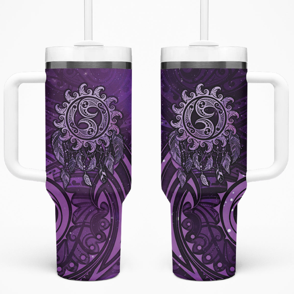 New Zealand Dream Catcher Tumbler With Handle Maori Koru Pattern Purple Version LT05 One Size: 40 oz Purple - Polynesian Pride