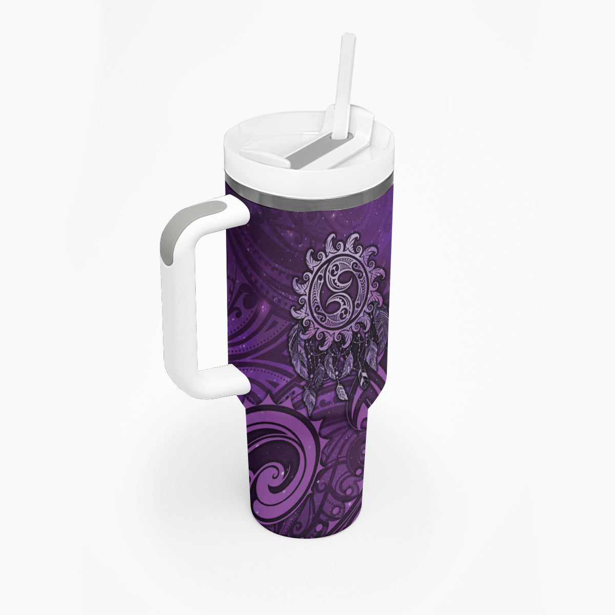 New Zealand Dream Catcher Tumbler With Handle Maori Koru Pattern Purple Version LT05 - Polynesian Pride