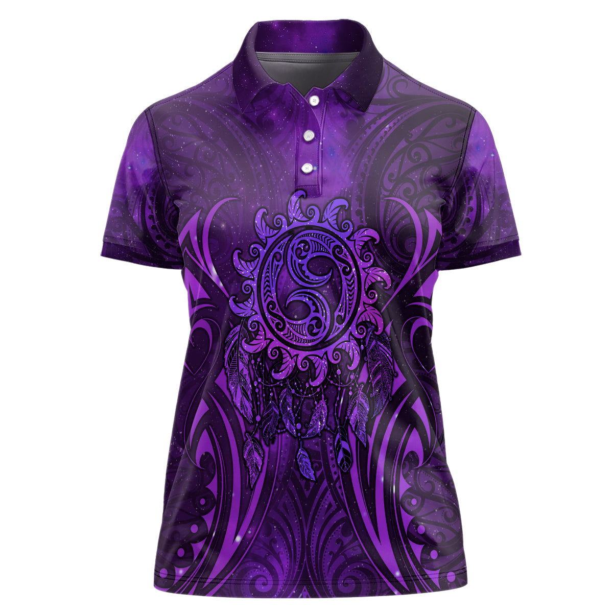 New Zealand Dream Catcher Women Polo Shirt Maori Koru Pattern Purple Version LT05 Female Purple - Polynesian Pride