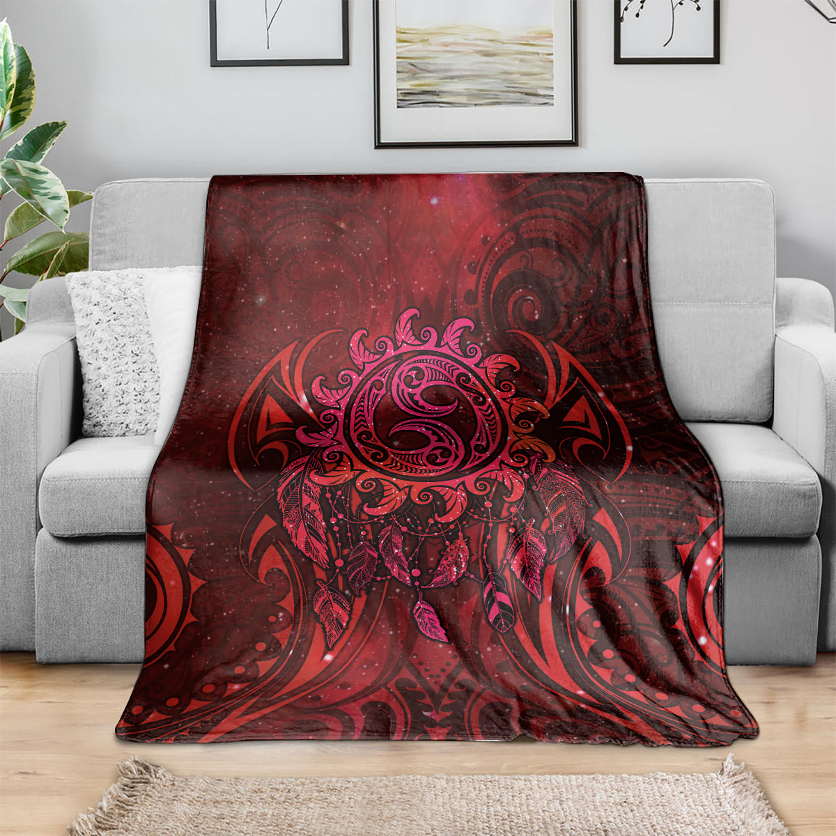 New Zealand Dream Catcher Blanket Maori Koru Pattern Red Version LT05 - Polynesian Pride