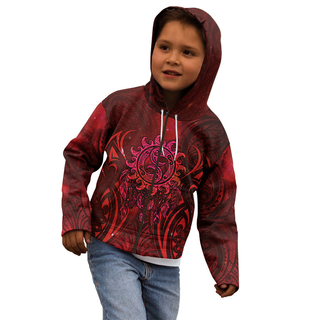 New Zealand Dream Catcher Kid Hoodie Maori Koru Pattern Red Version LT05 - Polynesian Pride