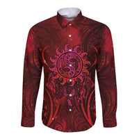 New Zealand Dream Catcher Long Sleeve Button Shirt Maori Koru Pattern Red Version LT05 Unisex Red - Polynesian Pride