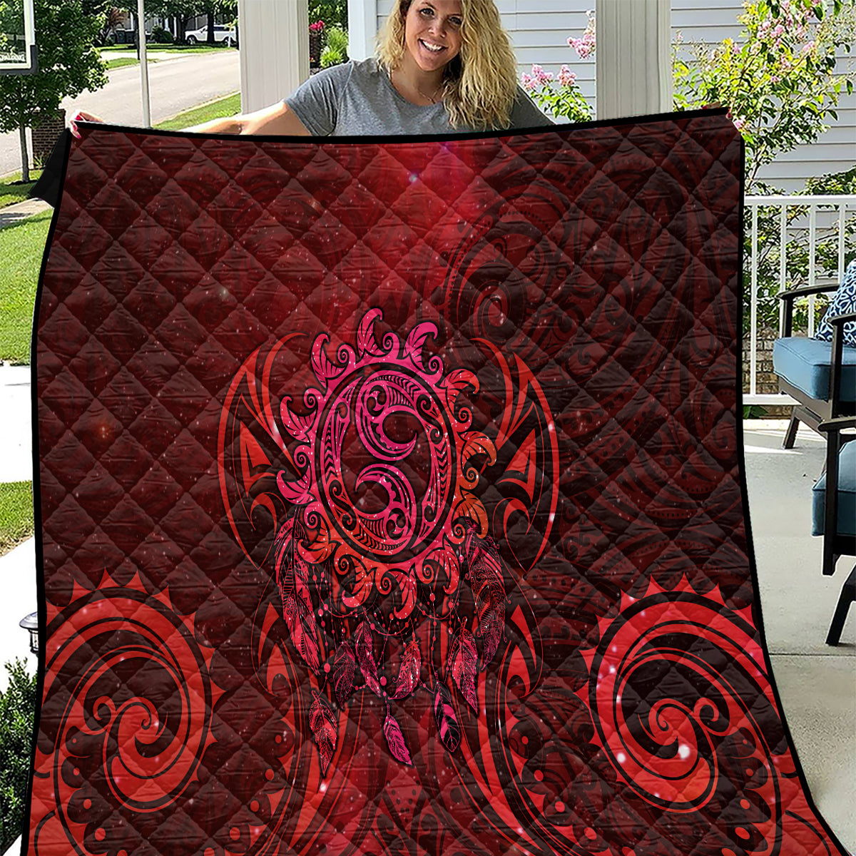 New Zealand Dream Catcher Quilt Maori Koru Pattern Red Version