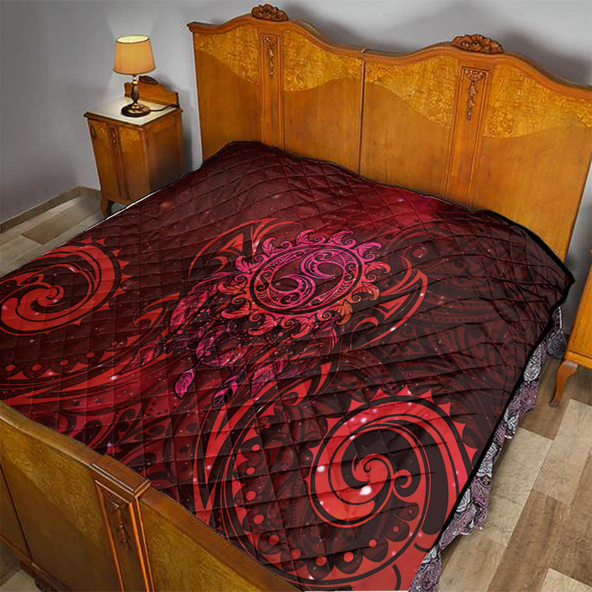 New Zealand Dream Catcher Quilt Maori Koru Pattern Red Version LT05 - Polynesian Pride