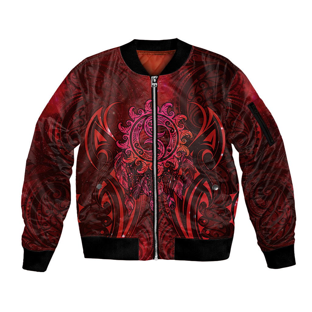 New Zealand Dream Catcher Sleeve Zip Bomber Jacket Maori Koru Pattern Red Version LT05 Unisex Red - Polynesian Pride