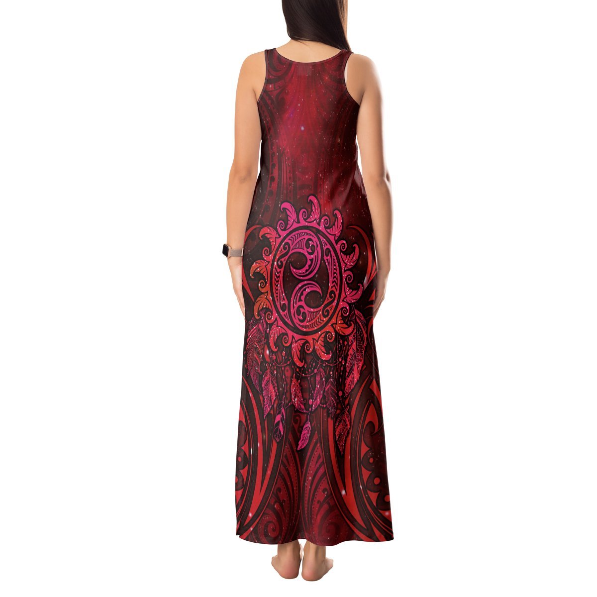 New Zealand Dream Catcher Tank Maxi Dress Maori Koru Pattern Red Version LT05 - Polynesian Pride