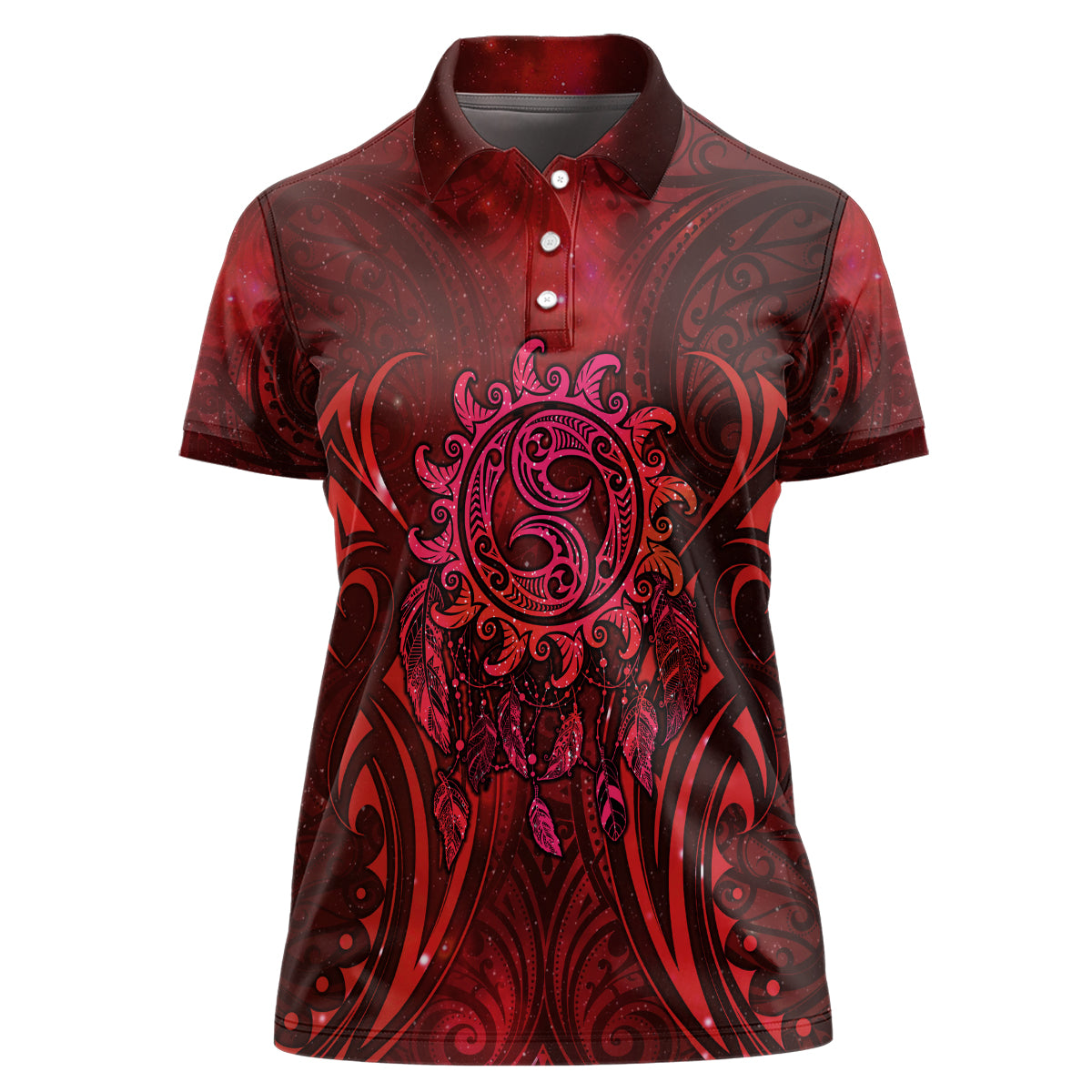 New Zealand Dream Catcher Women Polo Shirt Maori Koru Pattern Red Version LT05 Female Red - Polynesian Pride
