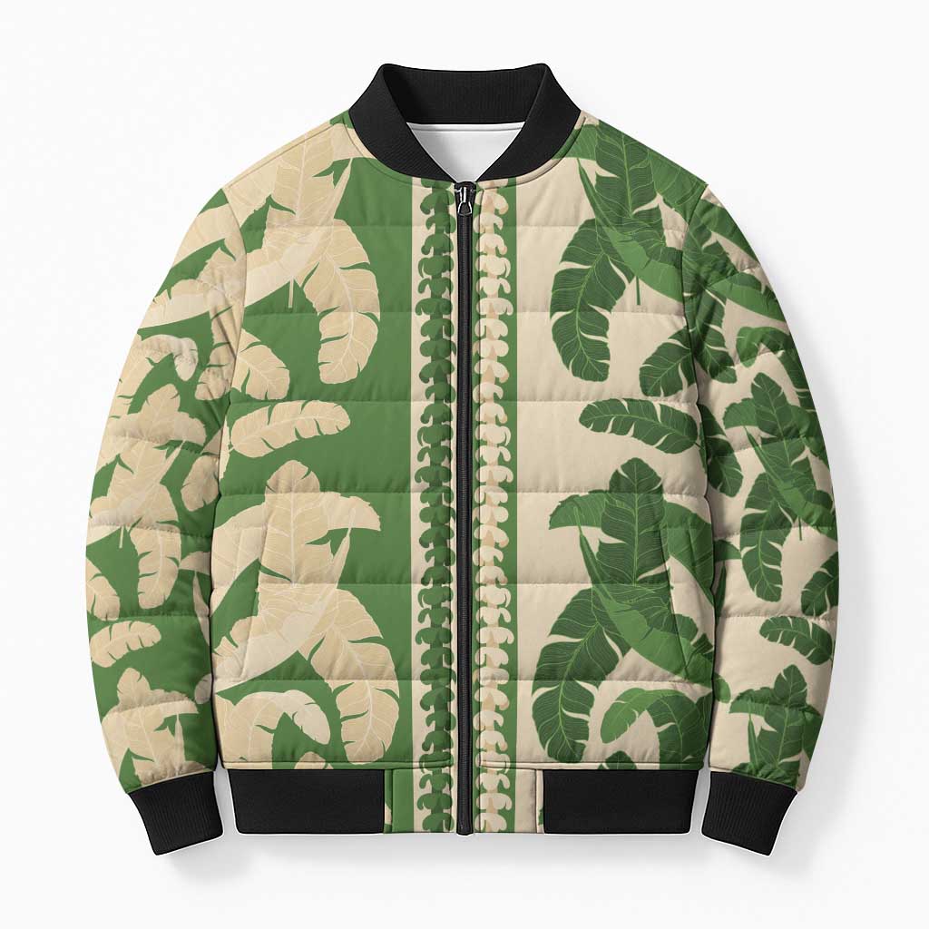 Hawaii Pua Kenikeni Lei Bomber Puffer Jacket With Lau Maia Green LT05 Unisex Green - Polynesian Pride