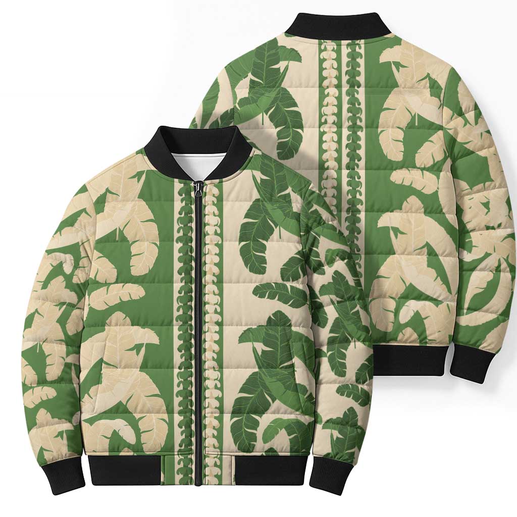 Hawaii Pua Kenikeni Lei Bomber Puffer Jacket With Lau Maia Green LT05 - Polynesian Pride