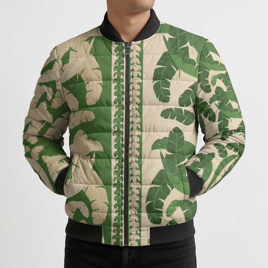Hawaii Pua Kenikeni Lei Bomber Puffer Jacket With Lau Maia Green LT05 - Polynesian Pride