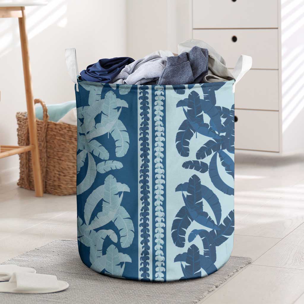 Hawaii Pua Kenikeni Lei Laundry Basket With Lau Maia Royal Blue LT05 Blue - Polynesian Pride
