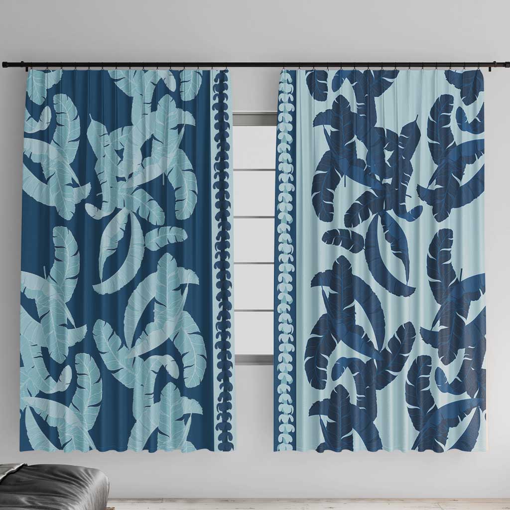 Hawaii Pua Kenikeni Lei Window Curtain With Lau Maia Royal Blue LT05 With Hooks Blue - Polynesian Pride