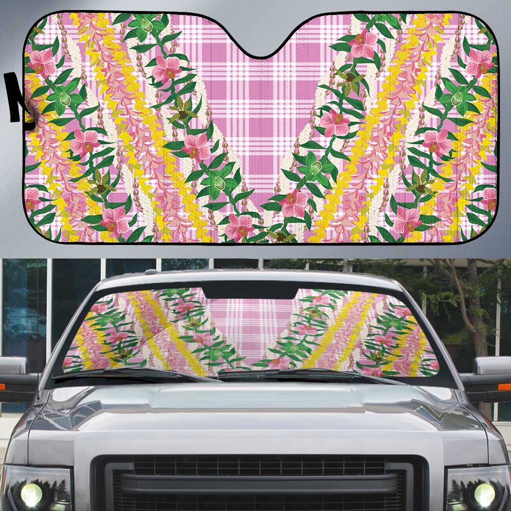 Hawaii Pikake Lokelani Plumeria Lei Auto Sun Shade Pink Palaka Motifs LT05 Pink - Polynesian Pride