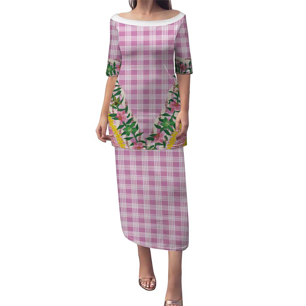 Hawaii Pikake Lokelani Plumeria Lei Puletasi Pink Palaka Motifs LT05 Long Dress Pink - Polynesian Pride