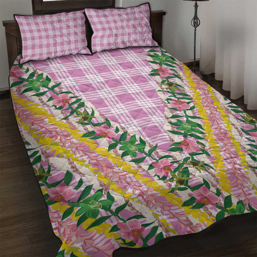Hawaii Pikake Lokelani Plumeria Lei Quilt Bed Set Pink Palaka Motifs LT05 Pink - Polynesian Pride