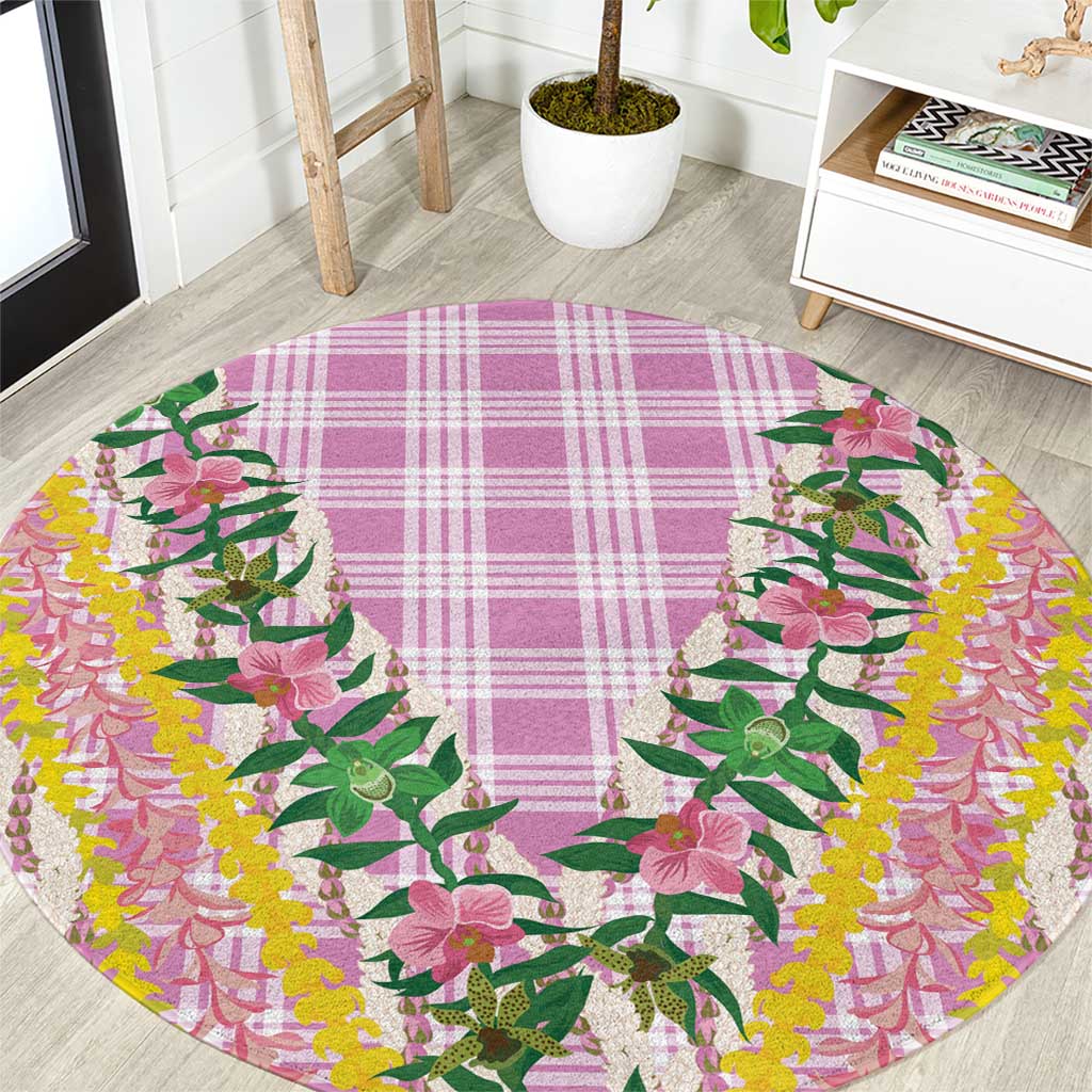 Hawaii Pikake Lokelani Plumeria Lei Round Carpet Pink Palaka Motifs LT05 Pink - Polynesian Pride