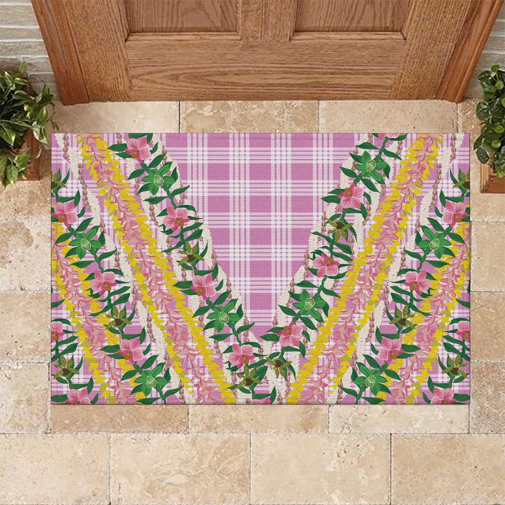 Hawaii Pikake Lokelani Plumeria Lei Rubber Doormat Pink Palaka Motifs LT05 Pink - Polynesian Pride