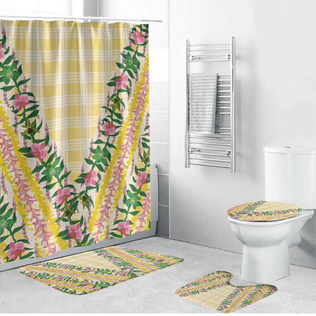 Hawaii Pikake Lokelani Plumeria Lei Bathroom Set Yellow Palaka Motifs LT05 Bathroom Set (4 pcs) Yellow - Polynesian Pride