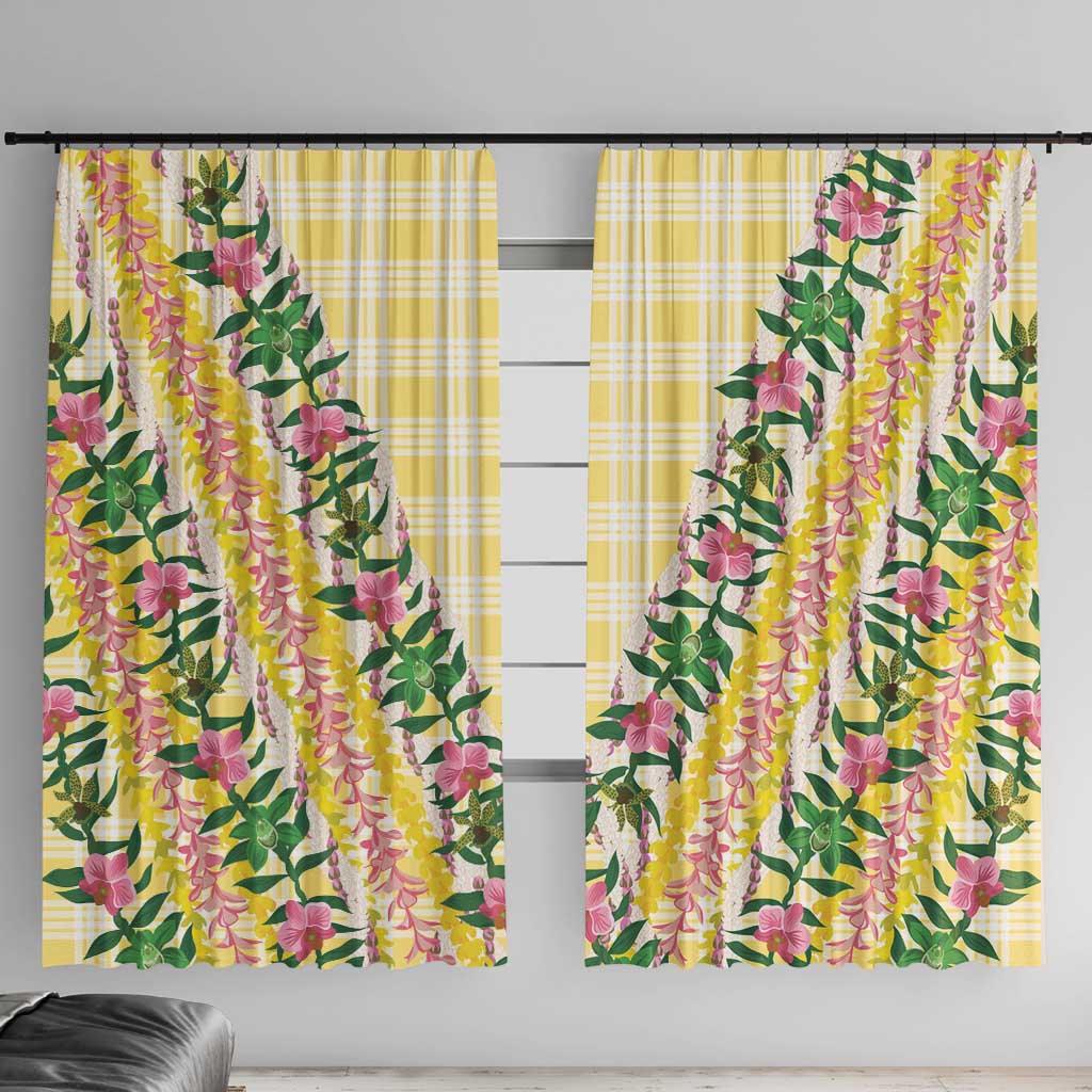 Hawaii Pikake Lokelani Plumeria Lei Window Curtain Yellow Palaka Motifs LT05 With Hooks Yellow - Polynesian Pride