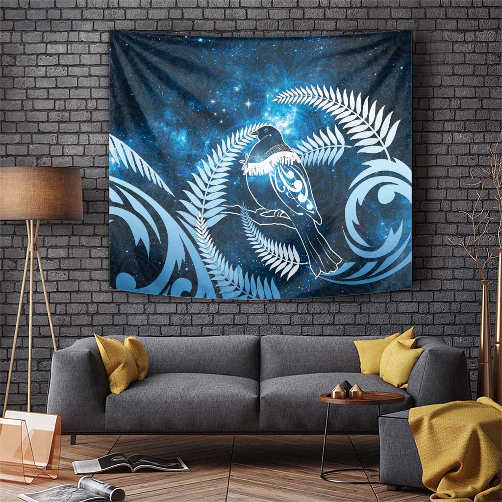 New Zealand Matariki Tapestry Pigeon Kereru Maori Fern Art LT05 Blue - Polynesian Pride