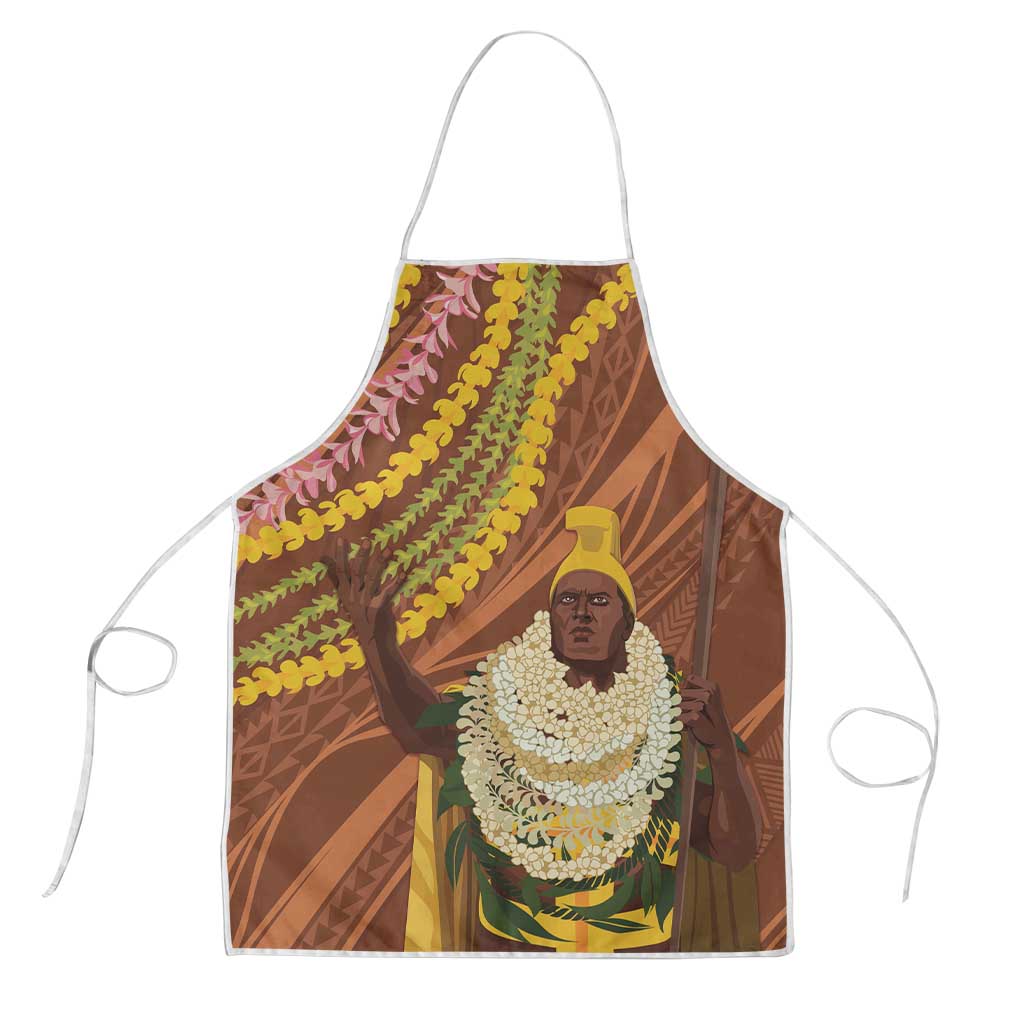 Hawaii King Kamehameha Apron Hawaiian Kakau Pattern With Leis LT05 Brown - Polynesian Pride