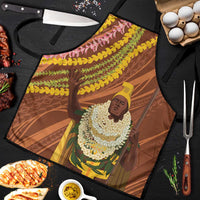 Hawaii King Kamehameha Apron Hawaiian Kakau Pattern With Leis LT05 Brown - Polynesian Pride