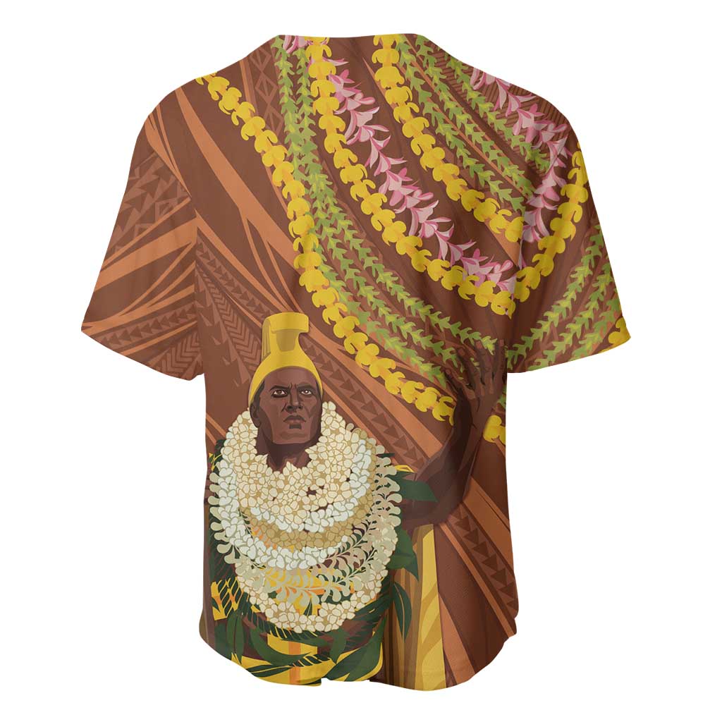 Hawaii King Kamehameha Baseball Jersey Hawaiian Kakau Pattern With Leis LT05 - Polynesian Pride