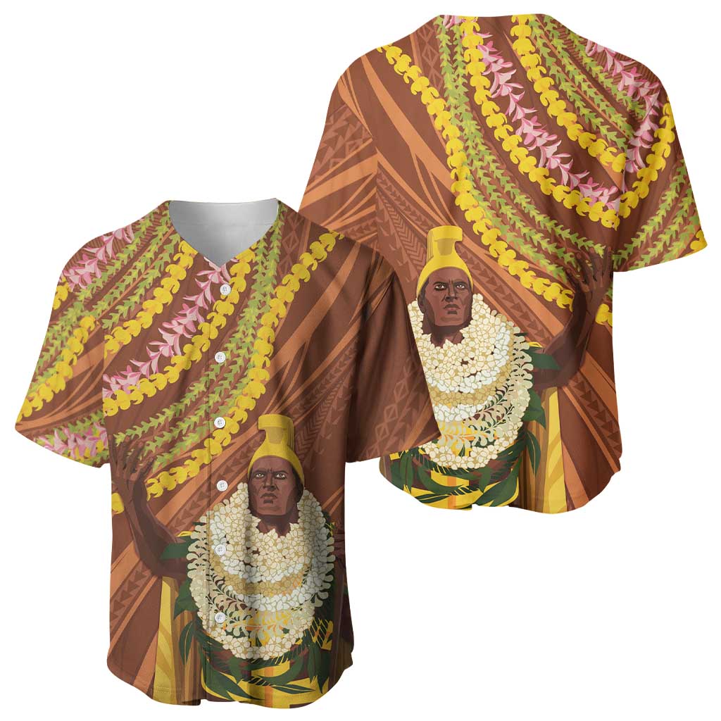 Hawaii King Kamehameha Baseball Jersey Hawaiian Kakau Pattern With Leis LT05 - Polynesian Pride