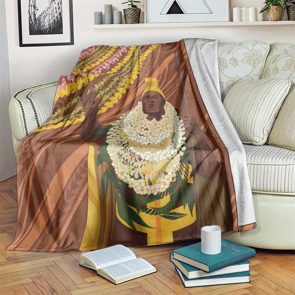Hawaii King Kamehameha Blanket Hawaiian Kakau Pattern With Leis LT05 Brown - Polynesian Pride