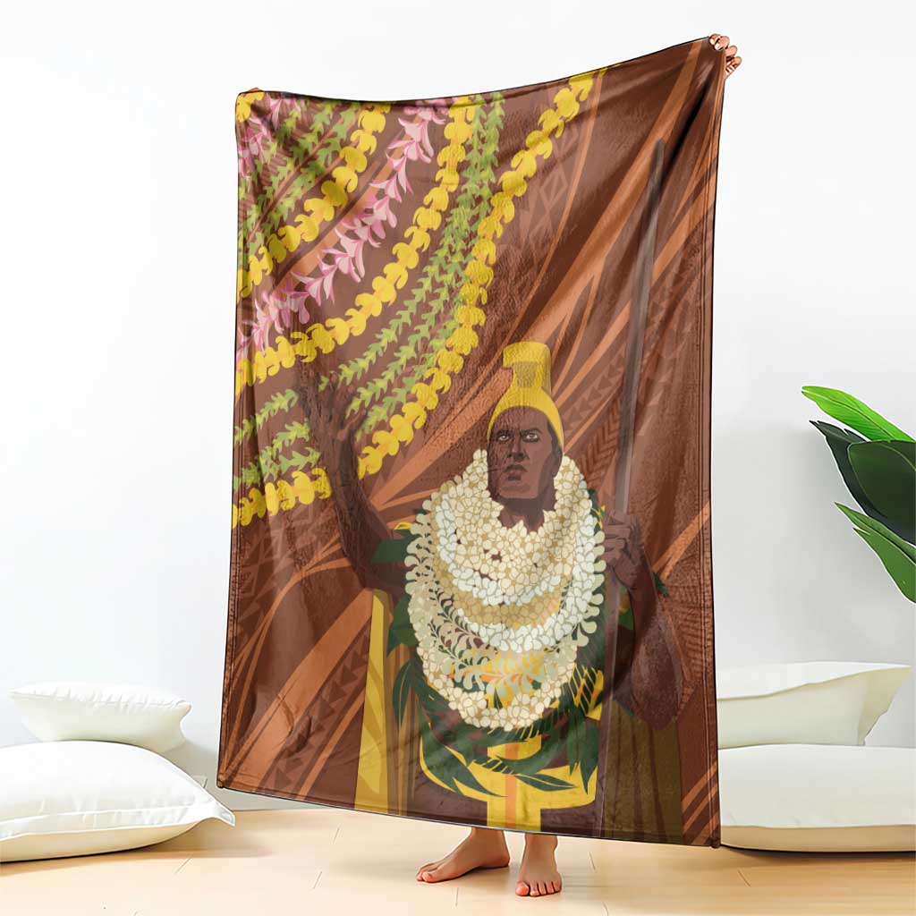 Hawaii King Kamehameha Blanket Hawaiian Kakau Pattern With Leis LT05 - Polynesian Pride