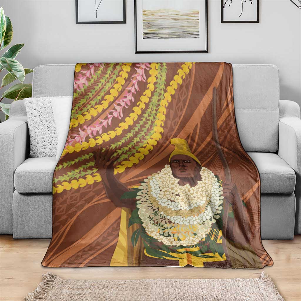Hawaii King Kamehameha Blanket Hawaiian Kakau Pattern With Leis LT05 - Polynesian Pride