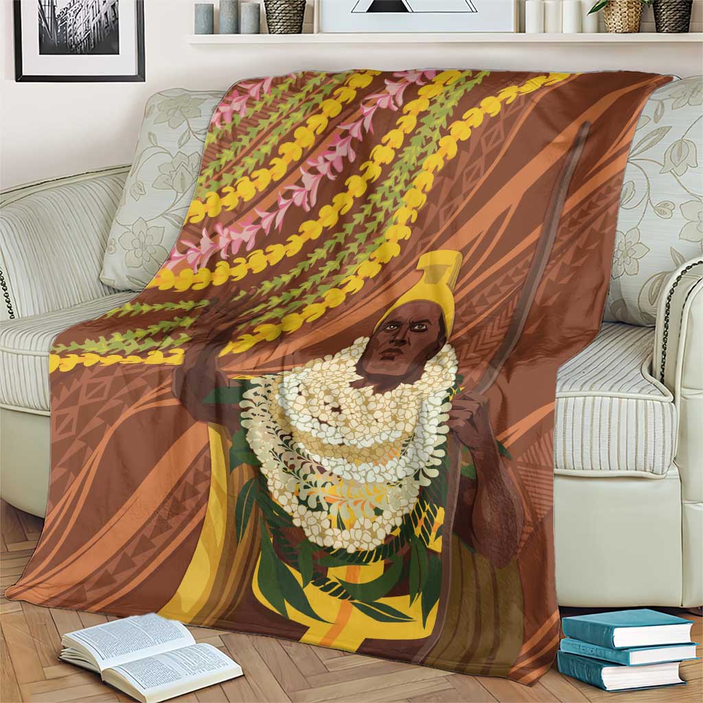 Hawaii King Kamehameha Blanket Hawaiian Kakau Pattern With Leis LT05 - Polynesian Pride