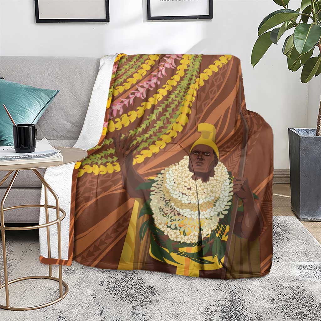 Hawaii King Kamehameha Blanket Hawaiian Kakau Pattern With Leis LT05 - Polynesian Pride