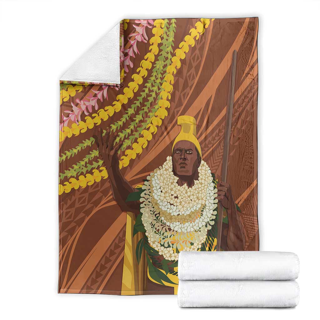 Hawaii King Kamehameha Blanket Hawaiian Kakau Pattern With Leis LT05 - Polynesian Pride