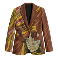 Hawaii King Kamehameha Blazer Hawaiian Kakau Pattern With Leis LT05 Unisex Brown - Polynesian Pride