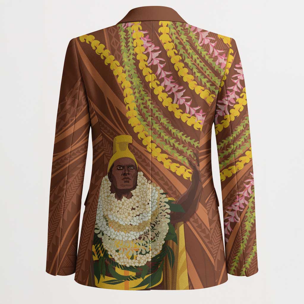 Hawaii King Kamehameha Blazer Hawaiian Kakau Pattern With Leis LT05 - Polynesian Pride