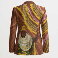 Hawaii King Kamehameha Blazer Hawaiian Kakau Pattern With Leis LT05 - Polynesian Pride