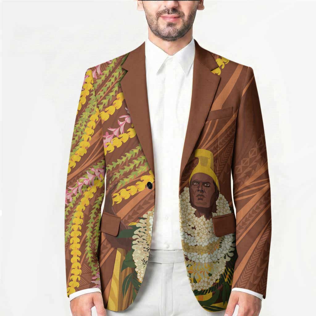 Hawaii King Kamehameha Blazer Hawaiian Kakau Pattern With Leis LT05 - Polynesian Pride