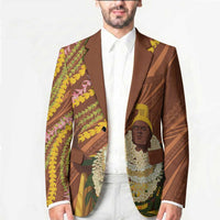 Hawaii King Kamehameha Blazer Hawaiian Kakau Pattern With Leis LT05 - Polynesian Pride