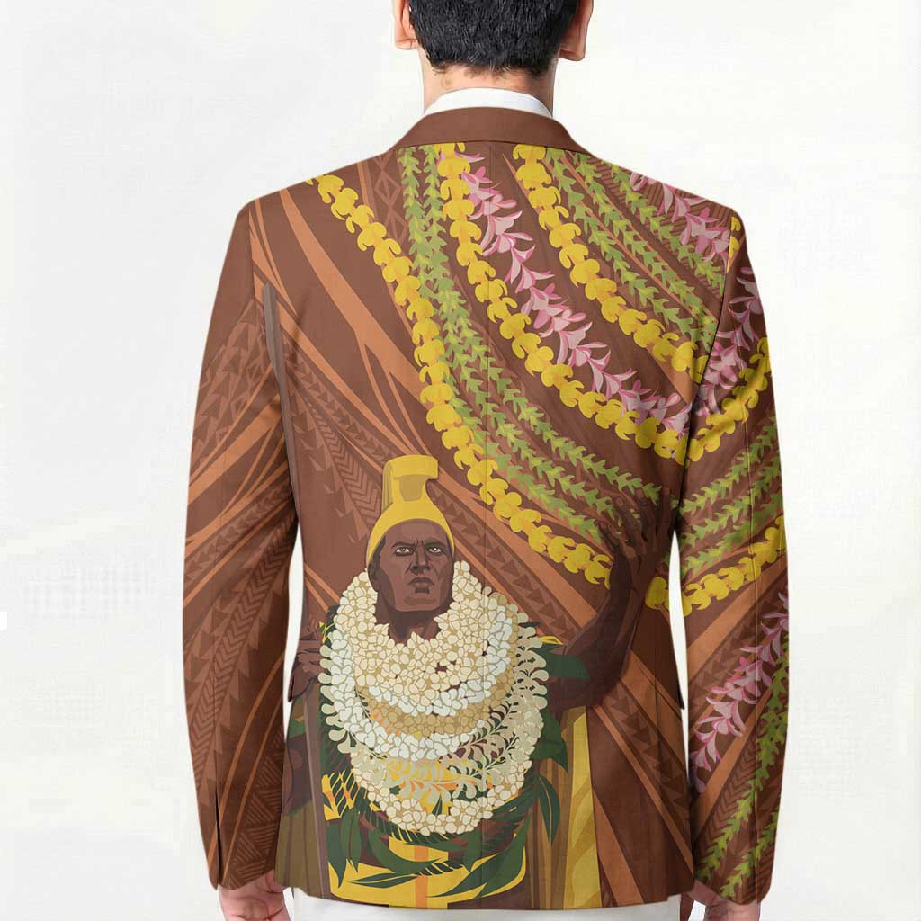 Hawaii King Kamehameha Blazer Hawaiian Kakau Pattern With Leis LT05 - Polynesian Pride