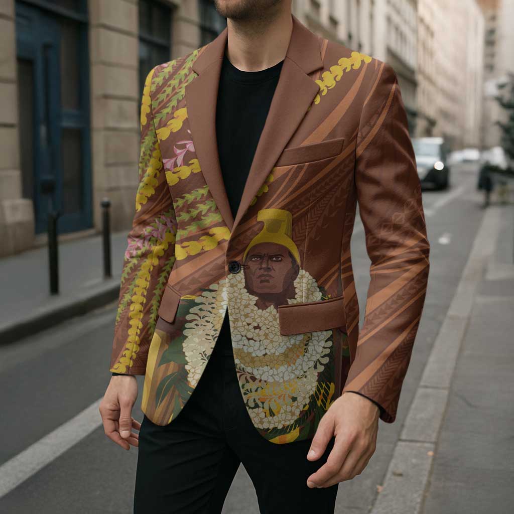 Hawaii King Kamehameha Blazer Hawaiian Kakau Pattern With Leis LT05 - Polynesian Pride