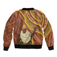 Hawaii King Kamehameha Bomber Jacket Hawaiian Kakau Pattern With Leis LT05 - Polynesian Pride