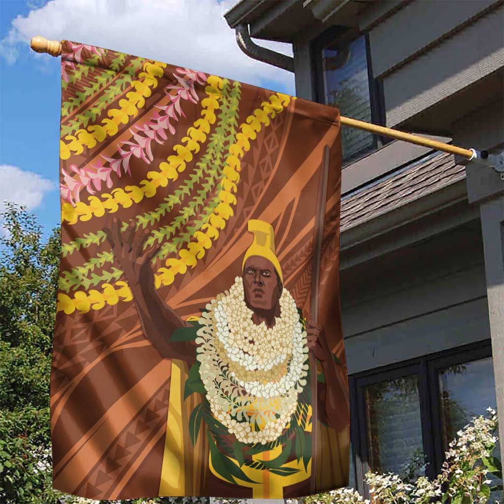 Hawaii King Kamehameha Garden Flag Hawaiian Kakau Pattern With Leis LT05 - Polynesian Pride