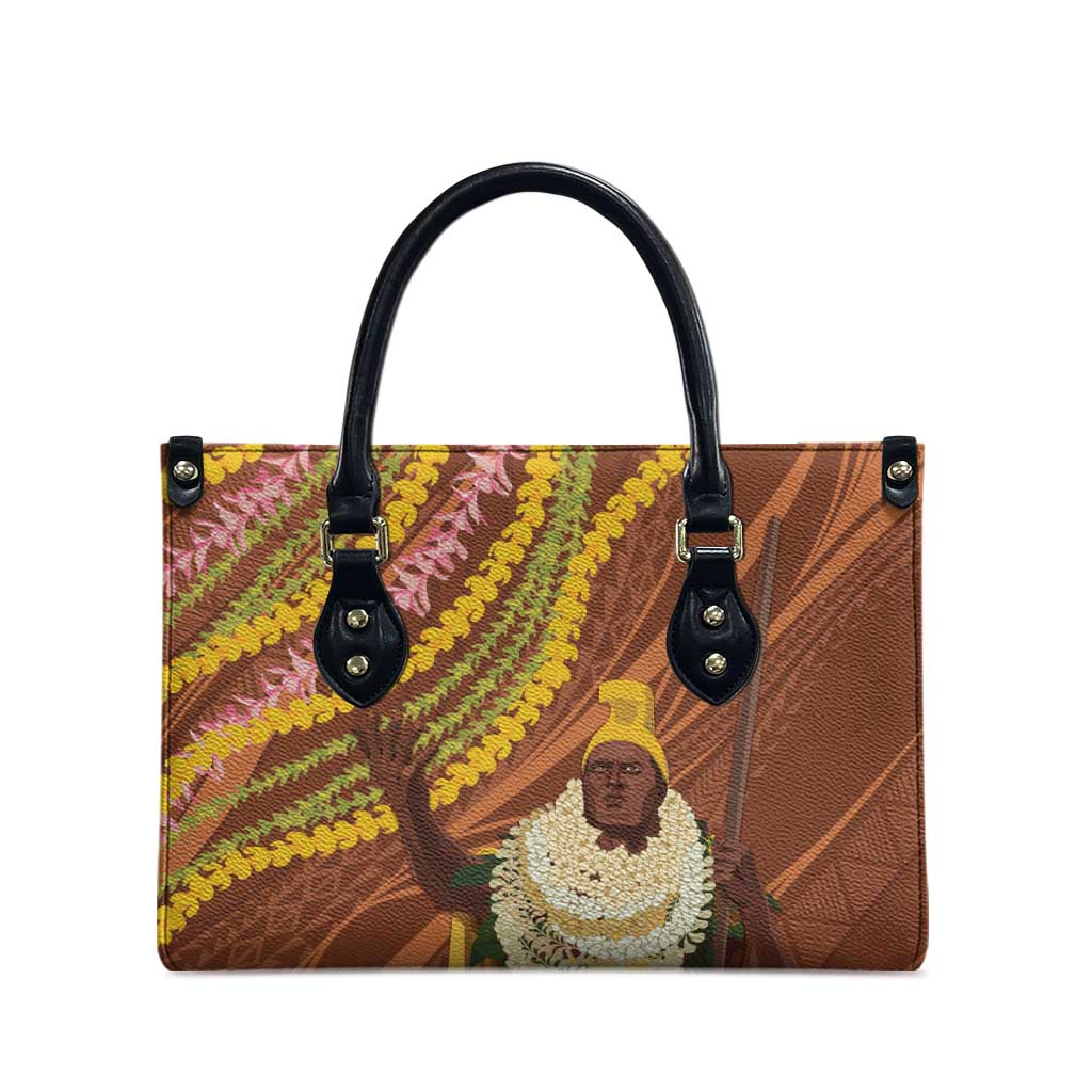 Hawaii King Kamehameha Leather Bag Hawaiian Kakau Pattern With Leis LT05 - Polynesian Pride