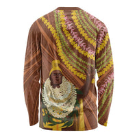 Hawaii King Kamehameha Long Sleeve Shirt Hawaiian Kakau Pattern With Leis LT05 - Polynesian Pride
