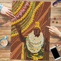 Hawaii King Kamehameha Puzzle Hawaiian Kakau Pattern With Leis LT05 Brown - Polynesian Pride